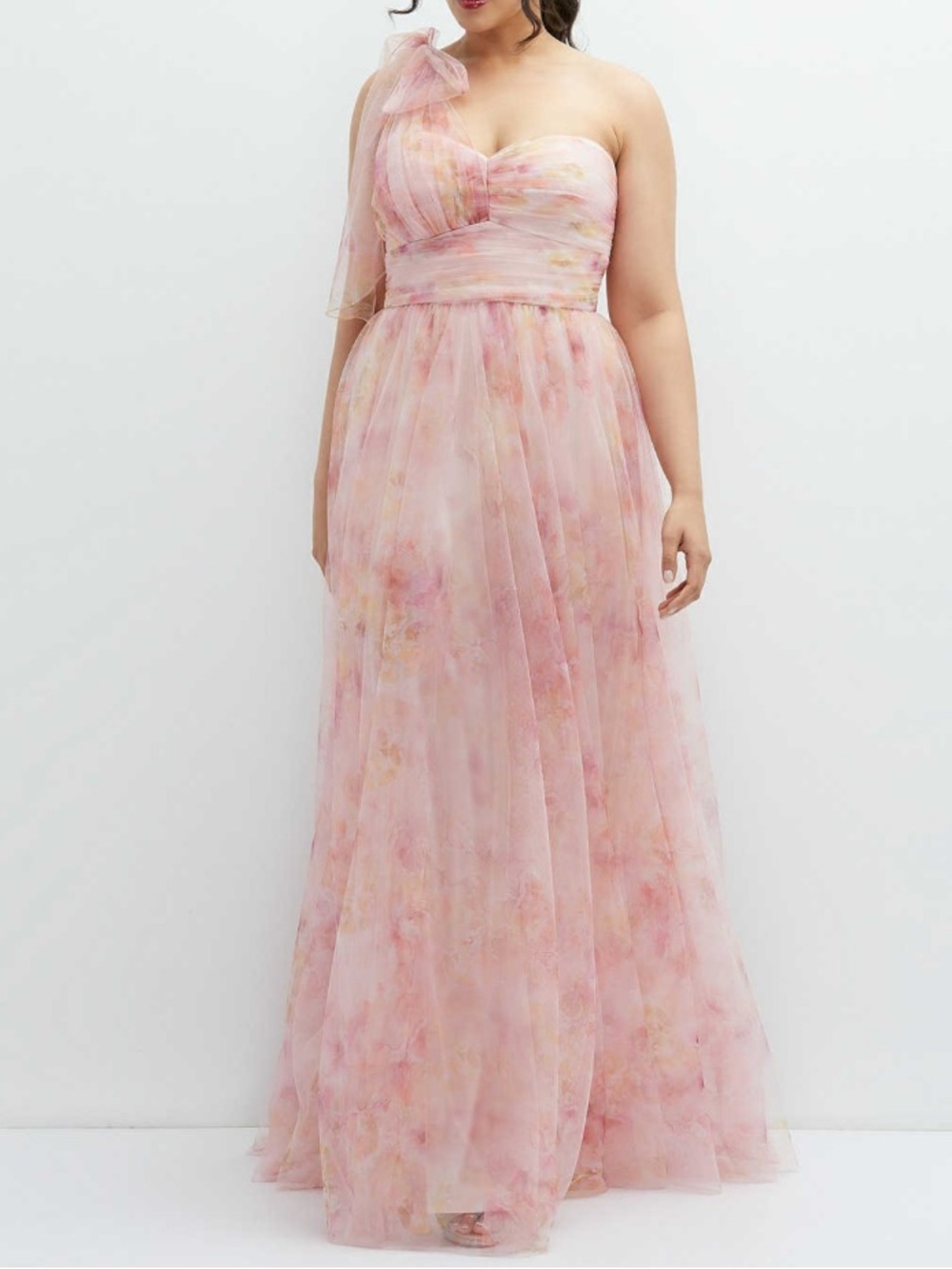 Dessy Collection Pink Floral Scarf Tie One Shoulder Tulle Dress NWT Size 6